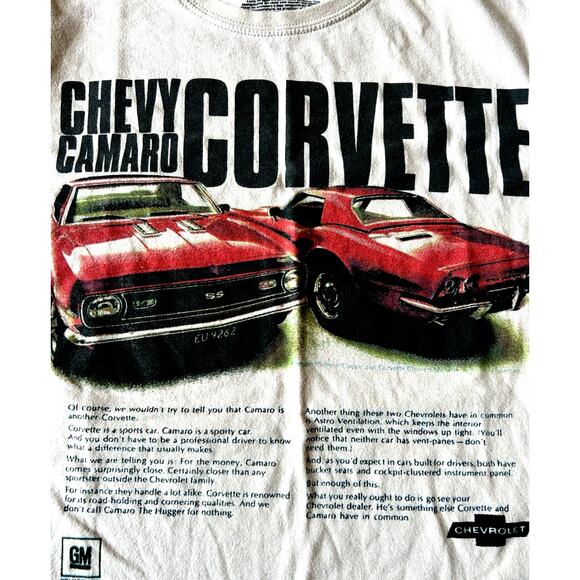 VTG Chevy Camaro Corvette T-Shirt Med Classic Cars Muscle VTG Red Retro 70s Top - Picture 2 of 7
